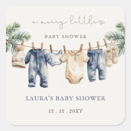 A Merry Little Baby Shower Christmas Boy Shower Square Sticker
