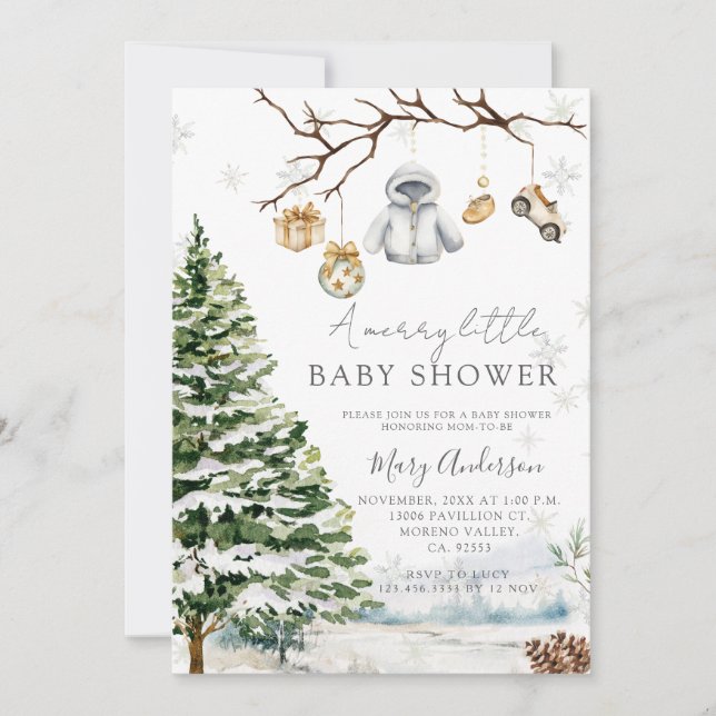 A Merry Little Baby Shower Christmas Snowflakes Invitation (Front)