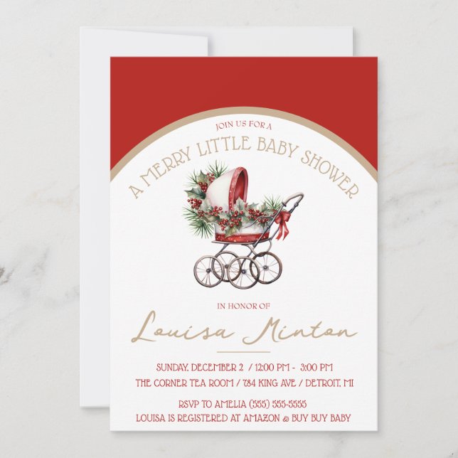 A Merry Little Baby Shower, Red & Beige Shower Invitation (Front)