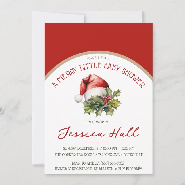 A Merry Little Baby Shower, Red & Green Shower Invitation (Front)