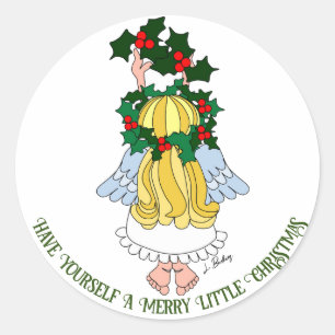 A Merry Little Christmas Angel Cartoon Sticker