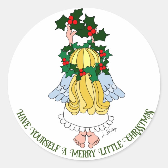 A Merry Little Christmas Angel Cartoon Sticker (Front)