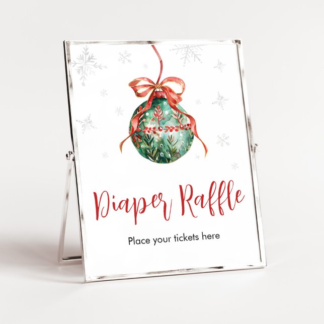 A Merry Little Christmas Baby Shower Diaper Raffle Poster (Merry Little Christmas Ornaments Baby Shower Diaper Raffle Sign)