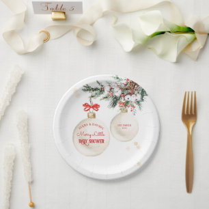 A Merry Little Christmas Baby Shower Modern Paper Plate