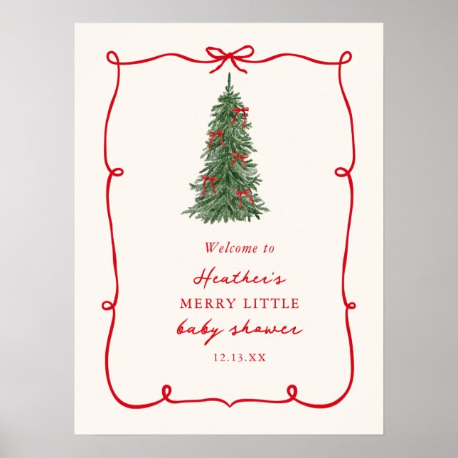 A Merry Little Christmas Baby Shower Welcome Poster (Front)