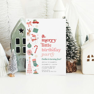 A Merry Little Christmas Birthday Party Girl Pink Invitation