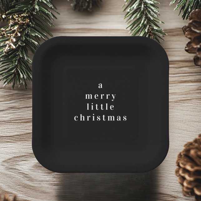 "A Merry Little Christmas Black and White  Paper Plate (Creator Uploaded)