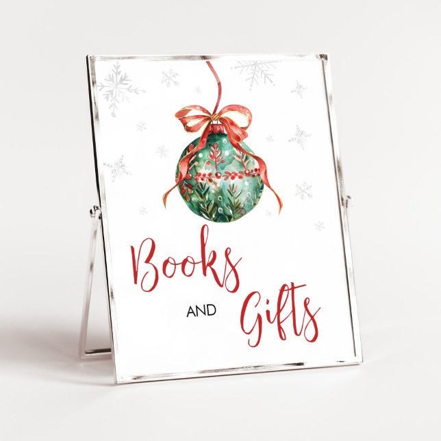 A Merry Little Christmas Books and Gifts Poster (Merry Little Christmas Ornaments Baby Shower Books and Gifts Sign)