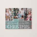 A Merry Little Christmas Family Photo Collage Jigsaw Puzzle<br><div class="desc">A Merry Little Christmas Family Custom 3 Photo Collage Puzzle. With fun modern fonts,  Berries,  and a frosty teal & Charcoal background! Replace with your photos and send a special personalised christmas greeting to family and friends!</div>