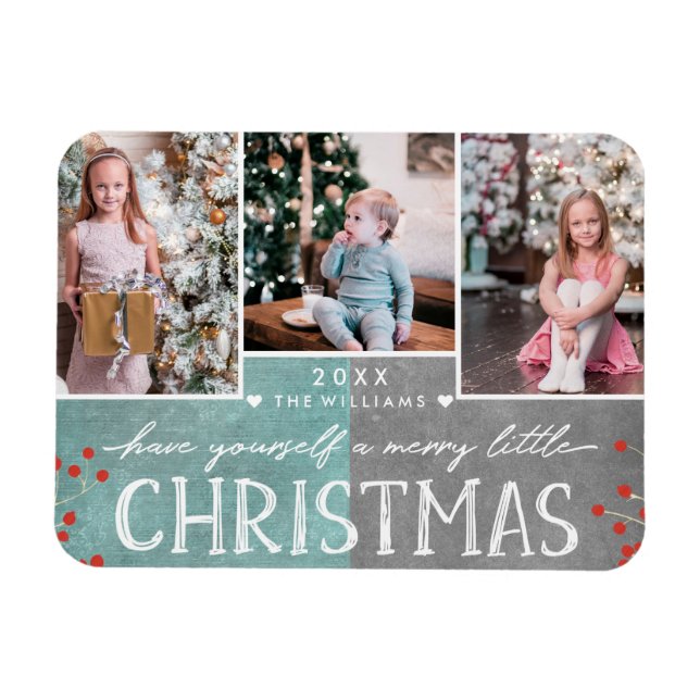 A Merry Little Christmas Family Photo Collage Magnet (Horizontal)