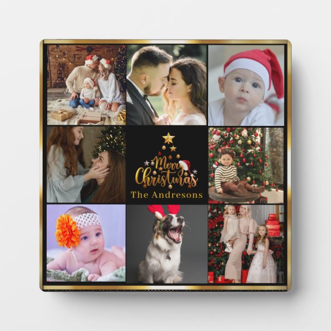 A Merry Little Christmas Family Photo Collage  Plaque (Front)