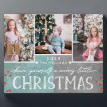 A Merry Little Christmas Family Photo Collage Plaque<br><div class="desc">A Merry Little Christmas Family Custom 3 Photo Collage Plaque. With fun modern fonts,  Berries,  and a frosty teal & Charcoal background! Replace with your photos and send a special personalised christmas greeting to family and friends!</div>