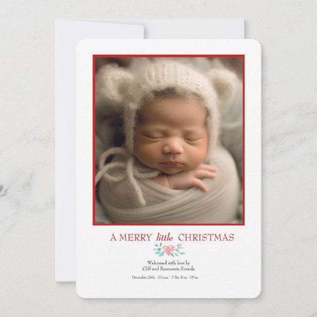 A Merry Little Christmas Photo Birth Announcement  (Front)