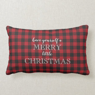 A Merry Little Christmas Red Black Buffalo Check Lumbar Cushion