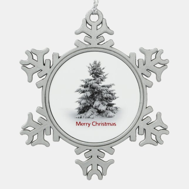 A Merry Little Christmas Snowflake Pewter Christmas Ornament (Front)