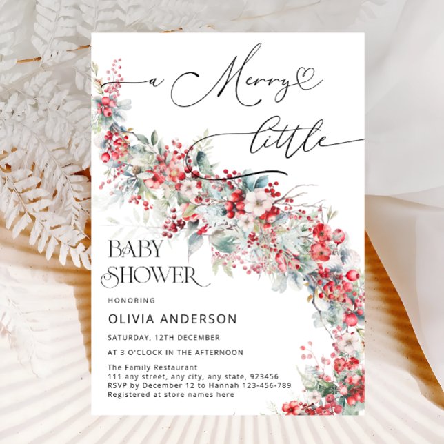 A Merry Little Elegant Winter Floral Baby Shower Invitation (Creator Uploaded)