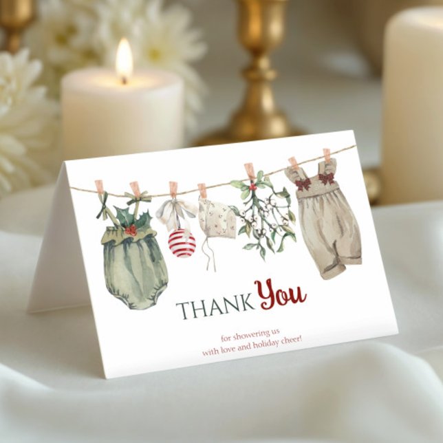 A Merry Little Girl Baby Shower Christmas Clothes  Thank You Card (Creator Uploaded)