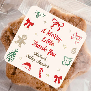A Merry Little Thank You Christmas Baby Shower Square Sticker