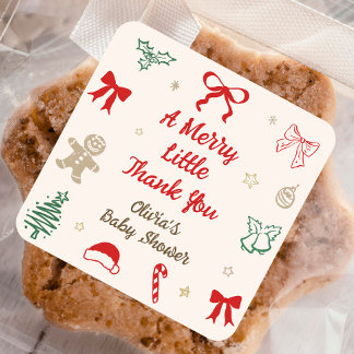 A Merry Little Thank You Christmas Baby Shower Square Sticker