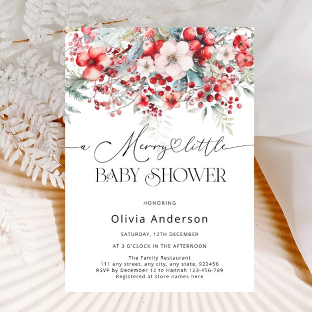 A Merry Little Winter Floral Baby Shower Invitation (Creator Uploaded)