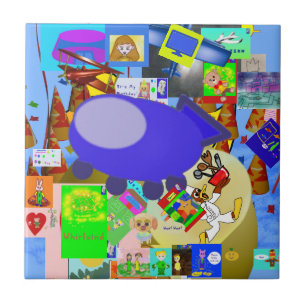 A Merry Spaceship Cartoon Ceramic Tile