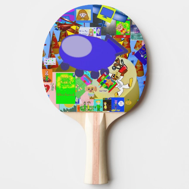 A Merry Spaceship Cartoon Ping Pong Paddle (Front)