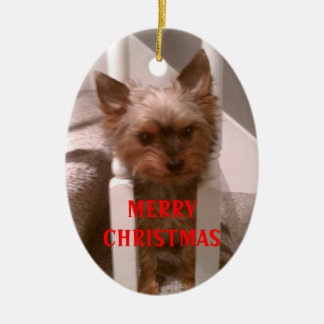 A Merry Yorkie Christmas Ceramic Ornament