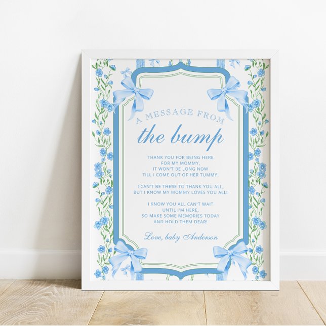 A Message From The Bump Blue Floral Baby Shower Poster (Creator Uploaded)