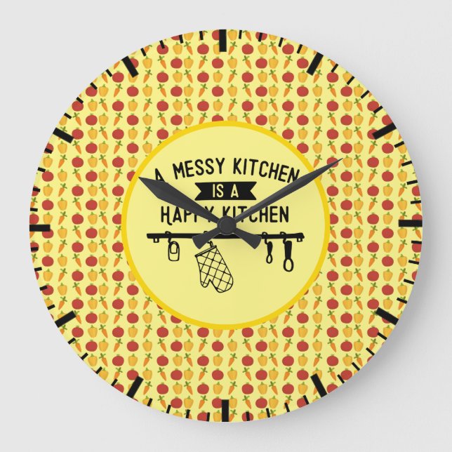 A Messy Kitchen Is A Happy Kitchen Gift Peppers Large Clock (Front)