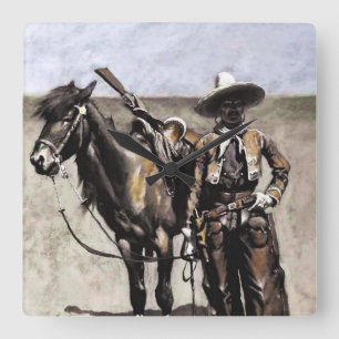 A Mexican Buccaro in Texas by Frederic Remington Square Wall Clock
