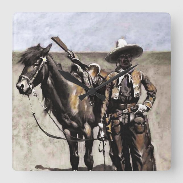 A Mexican Buccaro in Texas by Frederic Remington Square Wall Clock (Front)