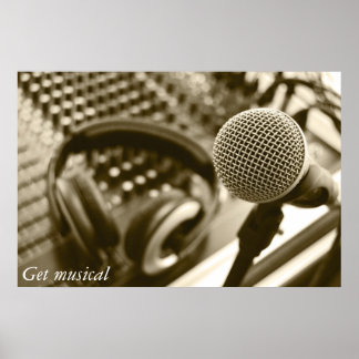 A microphone and headphones poster