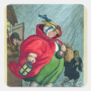 A midwife going to a labour, 1811 square sticker