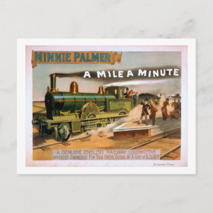 "A Mile a Minute" Big Locomotive Train Theatre Postcard