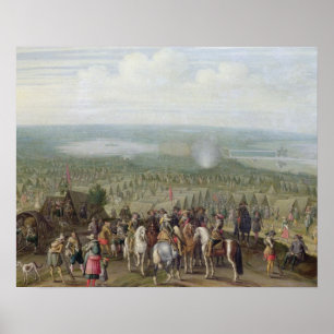 A Military Encampment with Militia on Horses, Troo Poster