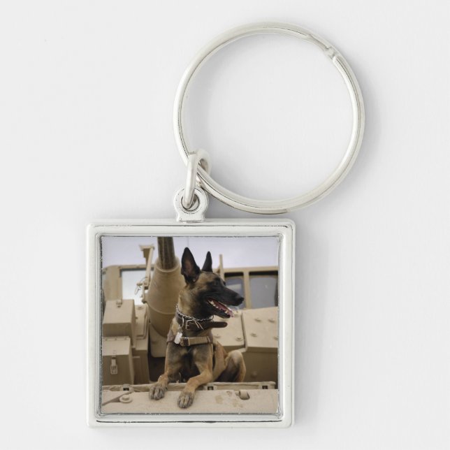 A military working dog sits on a M2A3 Key Ring (Front)