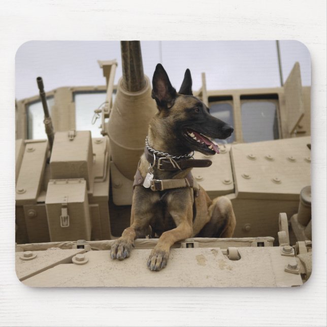 A military working dog sits on a M2A3 Mouse Pad (Front)