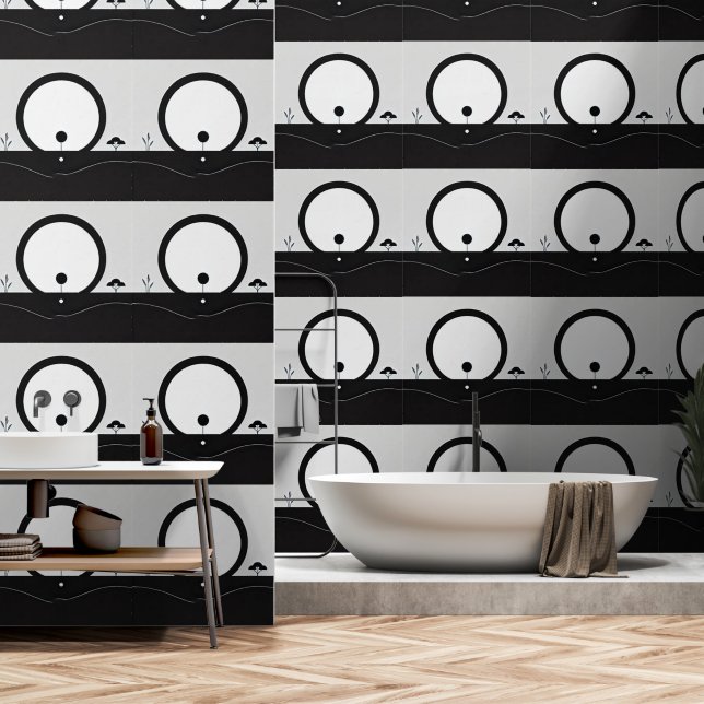 A minimalist, black and white wallpaper design (Bathroom)