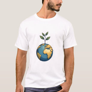 A Minimalist Illustration of the Earth with a Pla T-Shirt