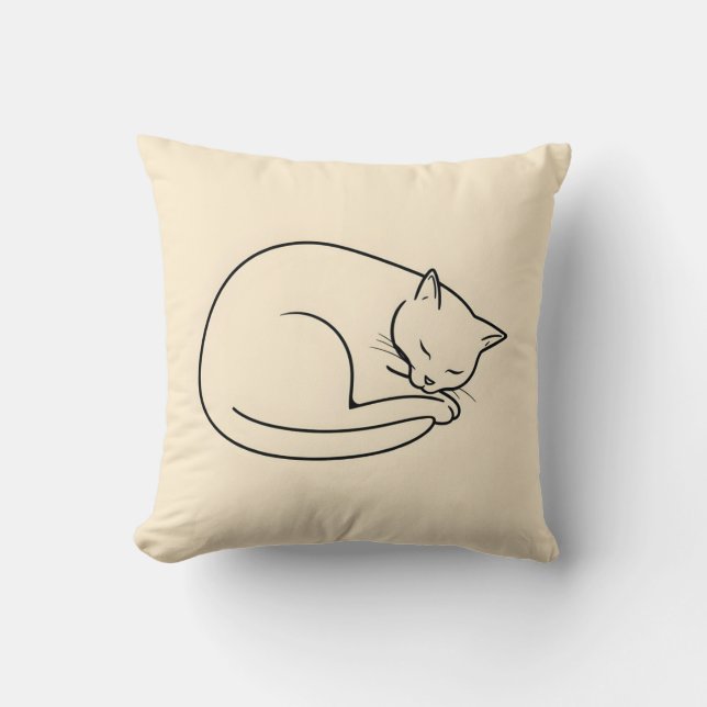 A Minimalist Line Art Drawing of a Sleeping Cat Cushion (Front)