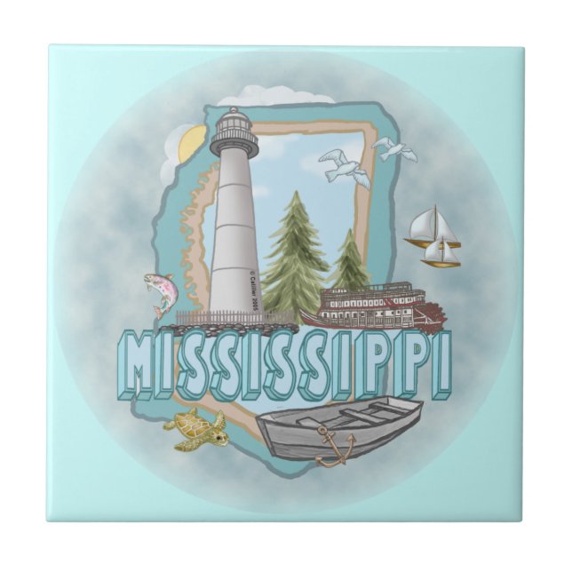 A Mississippi Lighthouse Ceramic Tile (Front)
