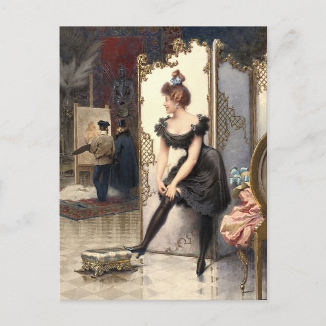 A Model Fastening Her Garter In An Artist's Studio Postcard (Front)