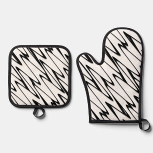 A Modern Abstract Energetic Line Art Oven Mitt & Pot Holder Set