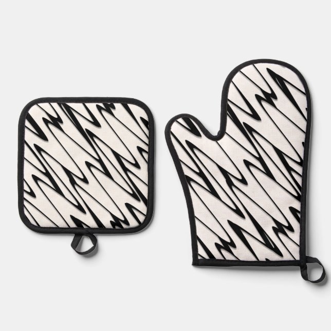 A Modern Abstract Energetic Line Art  Oven Mitt & Pot Holder Set (Front)