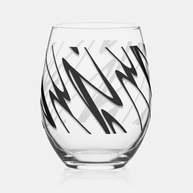A Modern Abstract Energetic Line Art  Stemless Wine Glass (Front)