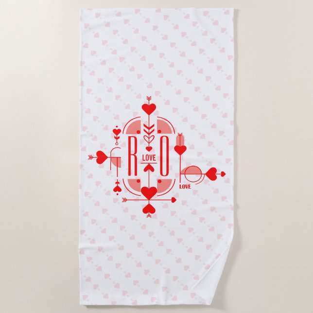 A modern and romantic monogram initial design beach towel (Front)