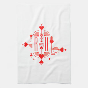 A modern and romantic monogram initial design tea towel