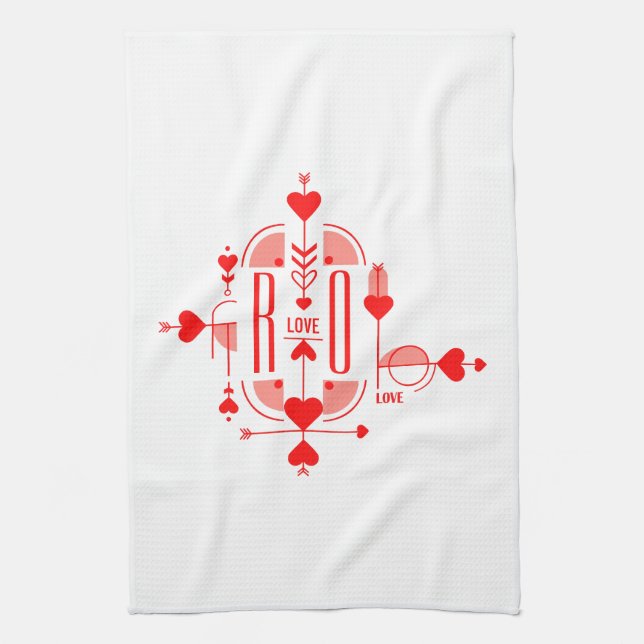 A modern and romantic monogram initial design tea towel (Vertical)