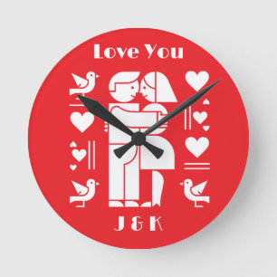 A modern Bauhaus personalized Valentine’s Day Round Clock