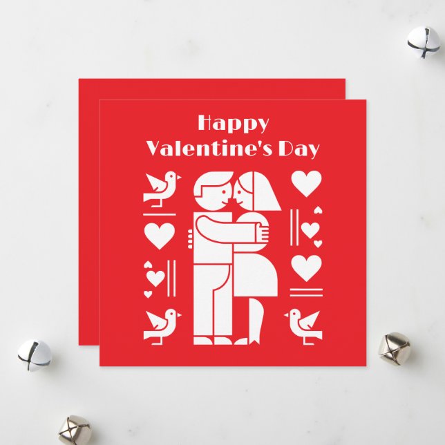 A modern Bauhaus-style Valentine’s Day Holiday Card (Front/Back In Situ)